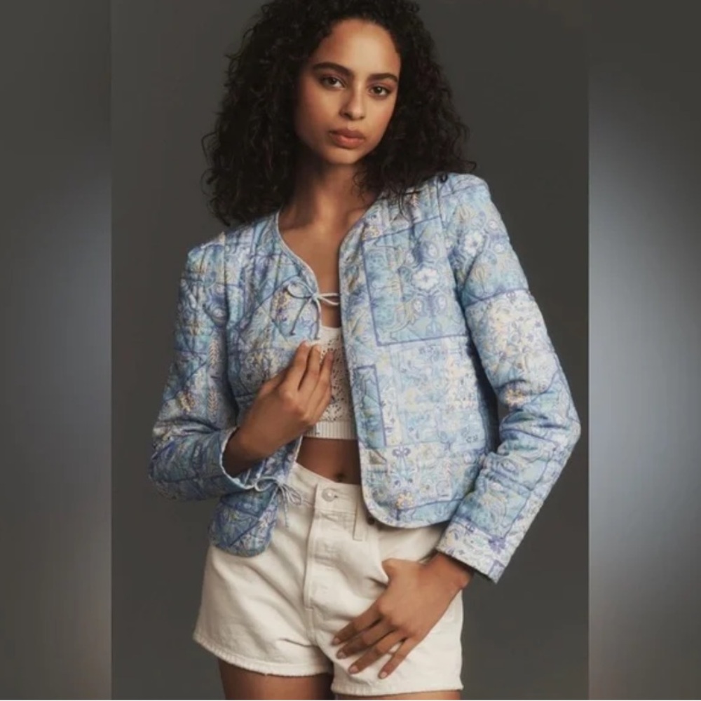Anthropologie Dolan Bow-Front Linen Quilted Lady Jacket